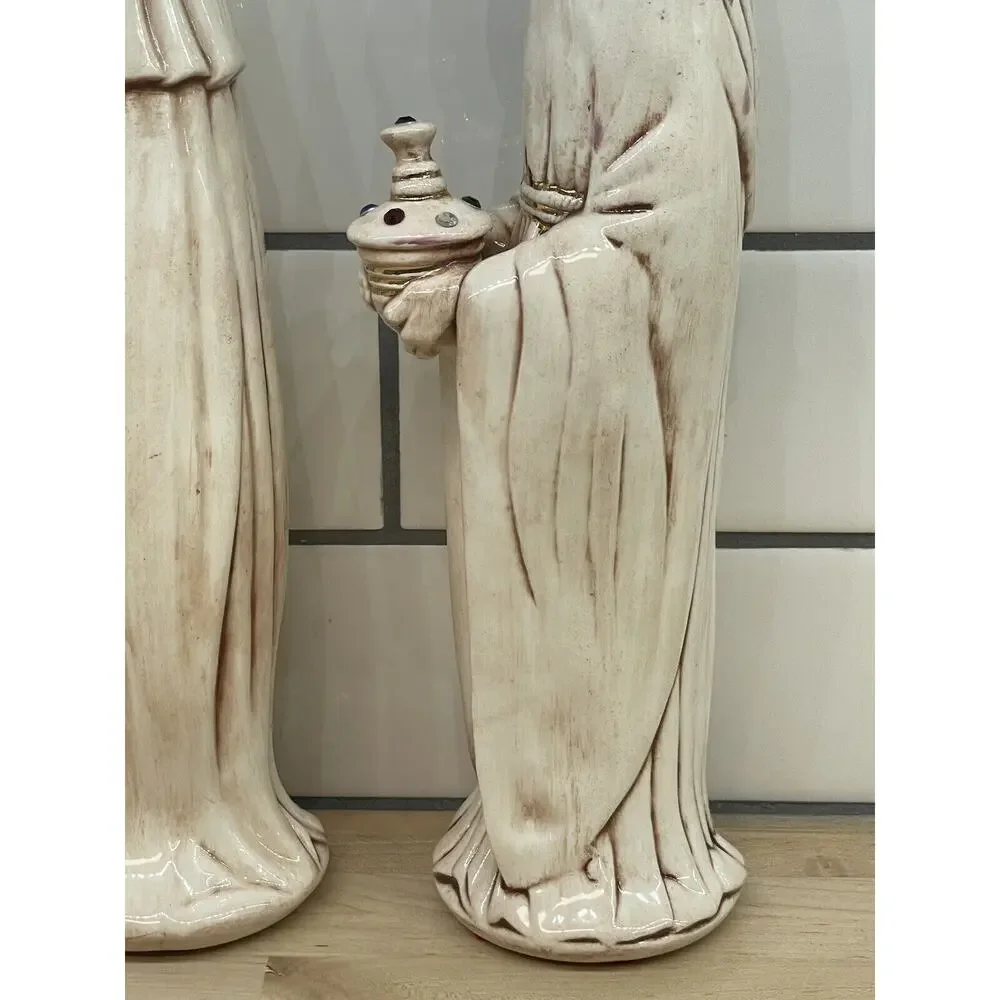 JEWELED Vintage 3‎ Wise Men 13” TALL Ceramic Christmas Decor Nativity RARE